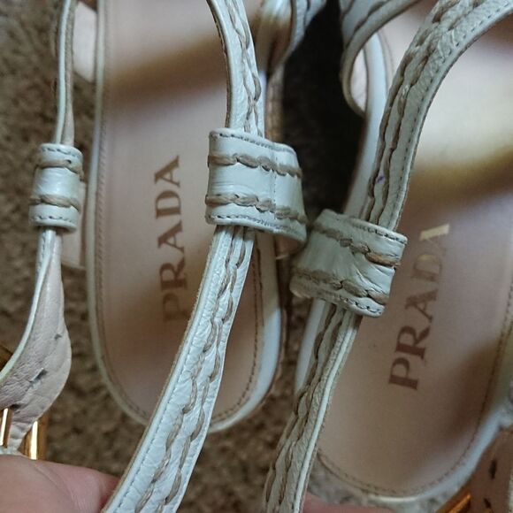 Prada White leather criss cross Wedges Sandals size 36.5 - Picture 12 of 16